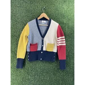 Authentic THOM BROWNE Funmix 4-Bar Cardigan Size 2 Wool Mohair Multicolor RARE
